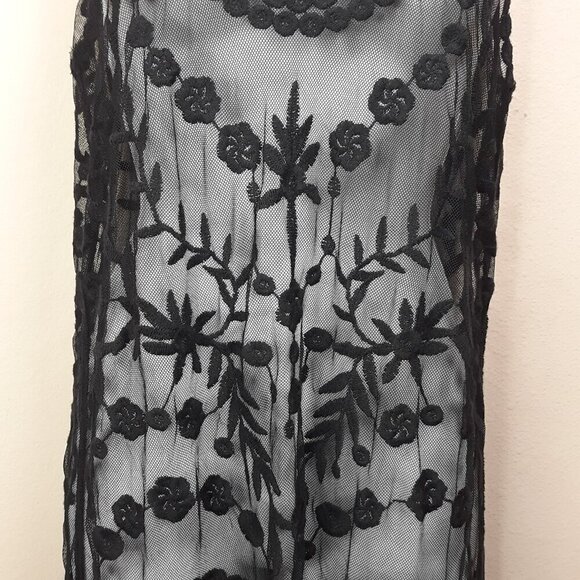 Neiman Marcus Embroidered Sheer Mesh Stretch Floral Mini Bodycon Dress S/M - Picture 3 of 10